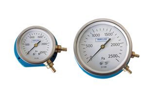  Zwei Zeigermanometer mit einem Messbereich bis 2.500 Pa zur Messung von Differenzdrücken im Rahmen der Filterüberwachung von Lüftungsanlagen. 
