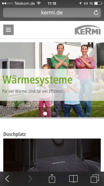 Ob f?r W?rmesysteme oder Duschdesign, der Internetauftritt von Kermi ist von Smartphones aus gut zu nutzen.