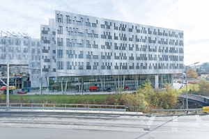  Der Med Campus Graz: Das erste Modul in seiner charakteristischen Bauweise wird bis 2017 fertiggestellt. 
